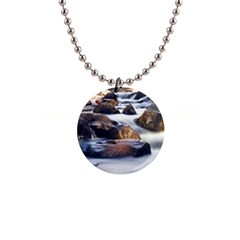 River Nature Stream Brook Water Rocks Landscape 1  Button Necklace by danenraven