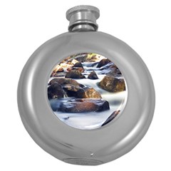 River Nature Stream Brook Water Rocks Landscape Round Hip Flask (5 Oz) by danenraven