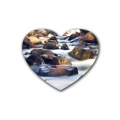 River Nature Stream Brook Water Rocks Landscape Rubber Heart Coaster (4 Pack) by danenraven