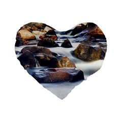 River Nature Stream Brook Water Rocks Landscape Standard 16  Premium Heart Shape Cushions by danenraven