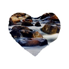 River Nature Stream Brook Water Rocks Landscape Standard 16  Premium Flano Heart Shape Cushions by danenraven