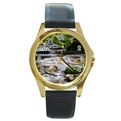 Bach Water Landscape Nature Forest Summer Sun Round Gold Metal Watch by danenraven