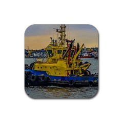 Tugboat Sailing At River, Montevideo, Uruguay Rubber Coaster (square)