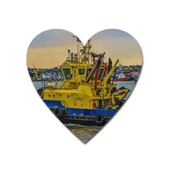 Tugboat Sailing At River, Montevideo, Uruguay Heart Magnet by dflcprintsclothing