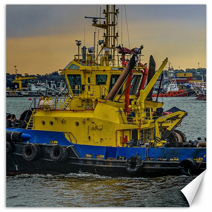 Tugboat Sailing At River, Montevideo, Uruguay Canvas 12  x 12 