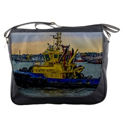 Tugboat Sailing At River, Montevideo, Uruguay Messenger Bag