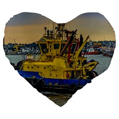 Tugboat Sailing At River, Montevideo, Uruguay Large 19  Premium Heart Shape Cushions