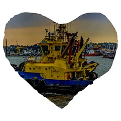 Tugboat Sailing At River, Montevideo, Uruguay Large 19  Premium Flano Heart Shape Cushions by dflcprintsclothing