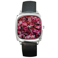 Red Leaves Plant Nature Leaves Flora Foliage Square Metal Watch