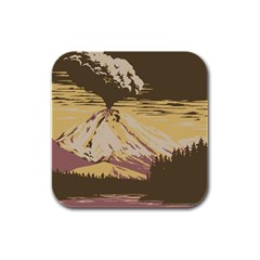 Boom Eruption Forest Mountain News Scary Volcano Rubber Square Coaster (4 Pack) by danenraven