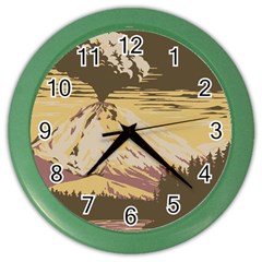 Boom Eruption Forest Mountain News Scary Volcano Color Wall Clock by danenraven