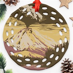 Boom Eruption Forest Mountain News Scary Volcano Ornament (round Filigree) by danenraven