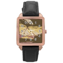 Boom Eruption Forest Mountain News Scary Volcano Rose Gold Leather Watch  by danenraven