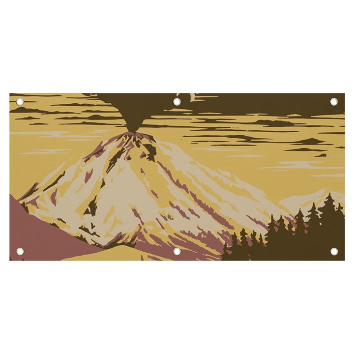 Boom Eruption Forest Mountain News Scary Volcano Banner and Sign 4  x 2 