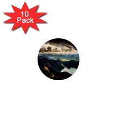 Mountains Sky Clouds Sunset Peak Overlook River 1  Mini Buttons (10 Pack)  by danenraven