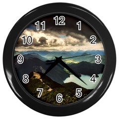 Mountains Sky Clouds Sunset Peak Overlook River Wall Clock (black) by danenraven