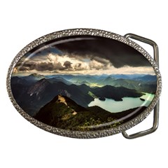 Mountains Sky Clouds Sunset Peak Overlook River Belt Buckles by danenraven