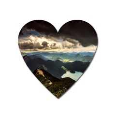 Mountains Sky Clouds Sunset Peak Overlook River Heart Magnet by danenraven