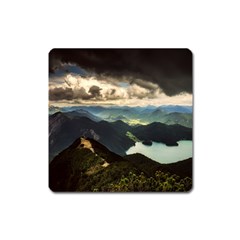 Mountains Sky Clouds Sunset Peak Overlook River Square Magnet by danenraven