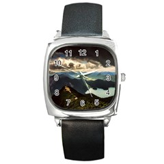 Mountains Sky Clouds Sunset Peak Overlook River Square Metal Watch by danenraven