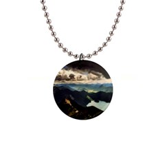 Mountains Sky Clouds Sunset Peak Overlook River 1  Button Necklace by danenraven