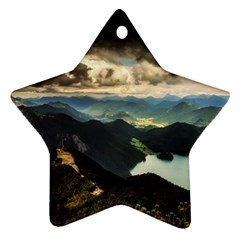 Mountains Sky Clouds Sunset Peak Overlook River Star Ornament (two Sides) by danenraven