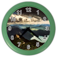 Mountains Sky Clouds Sunset Peak Overlook River Color Wall Clock by danenraven