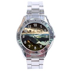 Mountains Sky Clouds Sunset Peak Overlook River Stainless Steel Analogue Watch by danenraven