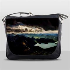 Mountains Sky Clouds Sunset Peak Overlook River Messenger Bag by danenraven