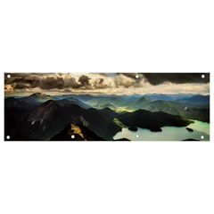 Mountains Sky Clouds Sunset Peak Overlook River Banner And Sign 9  X 3  by danenraven