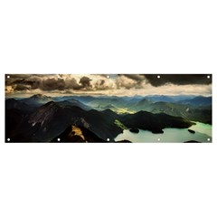 Mountains Sky Clouds Sunset Peak Overlook River Banner And Sign 12  X 4 