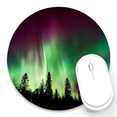 Aurora Borealis Northern Lights Forest Trees Woods Round Mousepad by danenraven