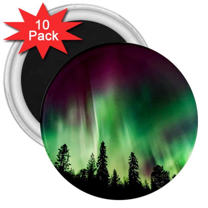 Aurora Borealis Northern Lights Forest Trees Woods 3  Magnets (10 pack) 