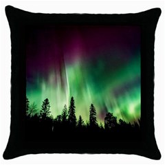 Aurora Borealis Northern Lights Forest Trees Woods Throw Pillow Case (black) by danenraven