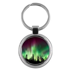 Aurora Borealis Northern Lights Forest Trees Woods Key Chain (round) by danenraven