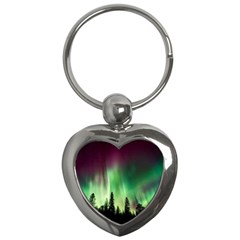 Aurora Borealis Northern Lights Forest Trees Woods Key Chain (heart) by danenraven