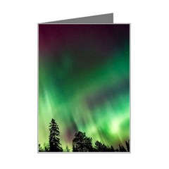 Aurora Borealis Northern Lights Forest Trees Woods Mini Greeting Card by danenraven