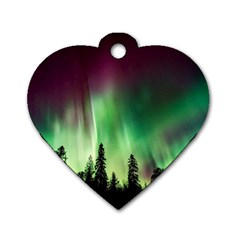 Aurora Borealis Northern Lights Forest Trees Woods Dog Tag Heart (one Side) by danenraven