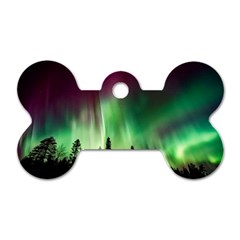 Aurora Borealis Northern Lights Forest Trees Woods Dog Tag Bone (one Side) by danenraven