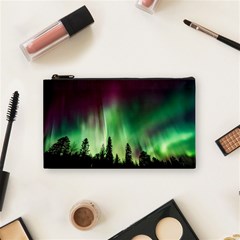 Aurora Borealis Northern Lights Forest Trees Woods Cosmetic Bag (small) by danenraven