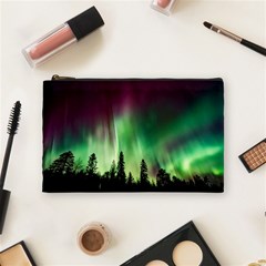 Aurora Borealis Northern Lights Forest Trees Woods Cosmetic Bag (medium) by danenraven