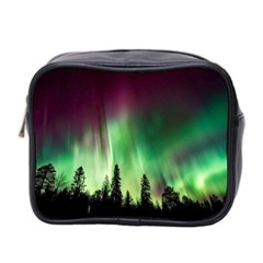 Aurora Borealis Northern Lights Forest Trees Woods Mini Toiletries Bag (two Sides) by danenraven