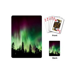 Aurora Borealis Northern Lights Forest Trees Woods Playing Cards Single Design (mini) by danenraven