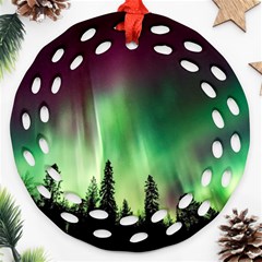 Aurora Borealis Northern Lights Forest Trees Woods Round Filigree Ornament (two Sides) by danenraven