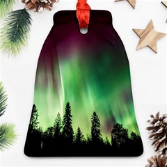 Aurora Borealis Northern Lights Forest Trees Woods Bell Ornament (two Sides) by danenraven