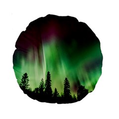 Aurora Borealis Northern Lights Forest Trees Woods Standard 15  Premium Round Cushions by danenraven