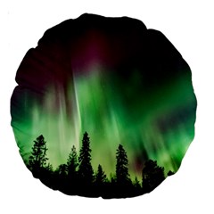 Aurora Borealis Northern Lights Forest Trees Woods Large 18  Premium Round Cushions by danenraven