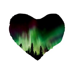 Aurora Borealis Northern Lights Forest Trees Woods Standard 16  Premium Heart Shape Cushions by danenraven