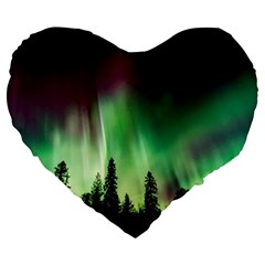 Aurora Borealis Northern Lights Forest Trees Woods Large 19  Premium Heart Shape Cushions by danenraven