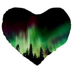 Aurora Borealis Northern Lights Forest Trees Woods Large 19  Premium Flano Heart Shape Cushions by danenraven